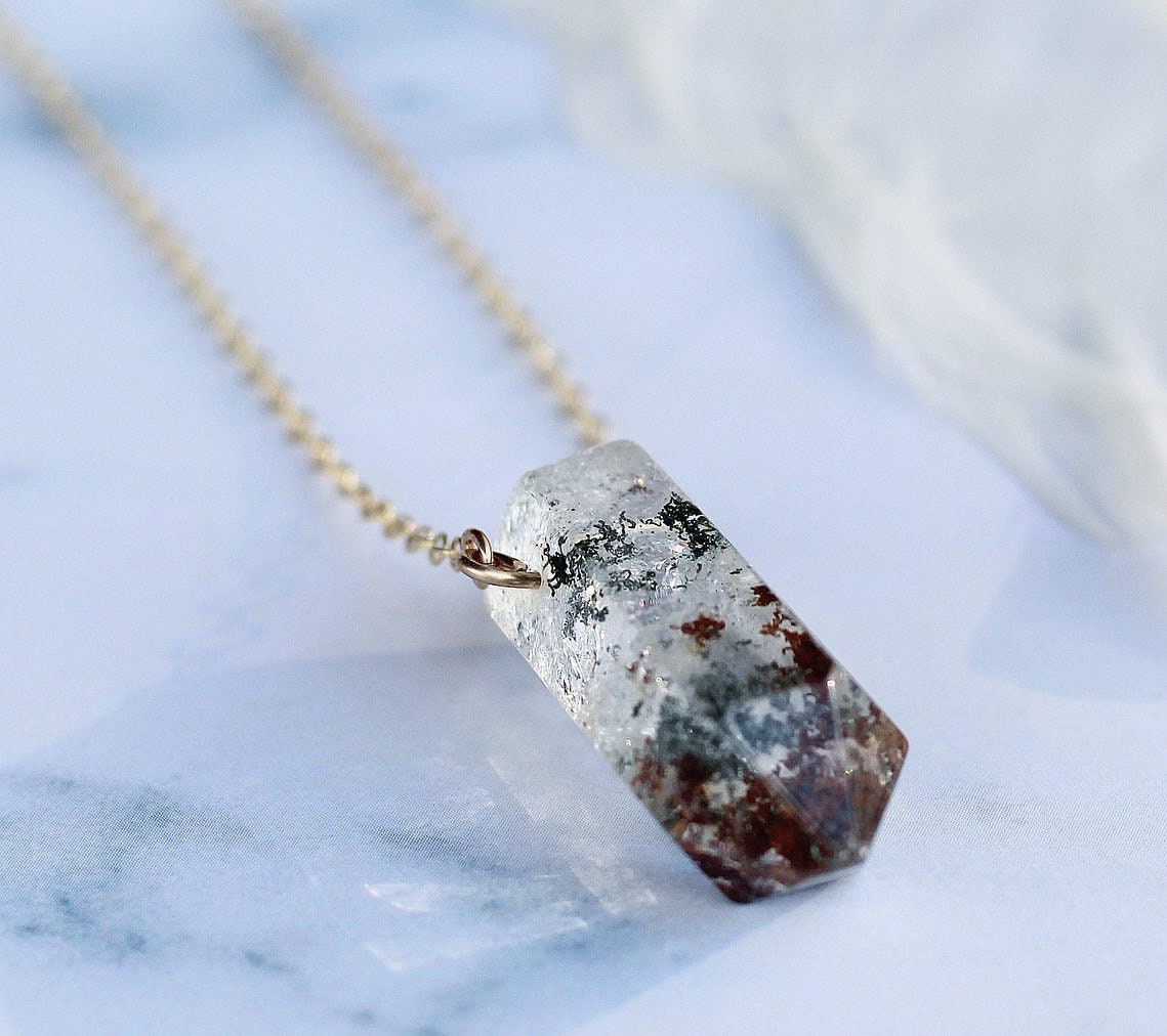 Garden Quartz Necklace, Lodolite Pendant, Phantom Quartz Necklace, Scenic Quartz Crystal Necklace , Crystal Quartz Necklace with Inclusions