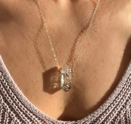 Garden Quartz Necklace, Lodolite Pendant, Phantom Quartz Necklace, Scenic Quartz Crystal Necklace , Crystal Quartz Necklace with Inclusions