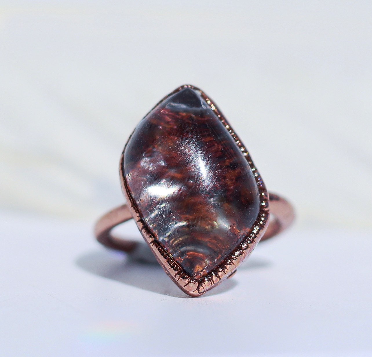 Garden Quartz Statement Ring, Marquis Stone Lodolite Ring, Garden Quartz Crystal Cocktail Ring, Large Polished Lodolite Ring