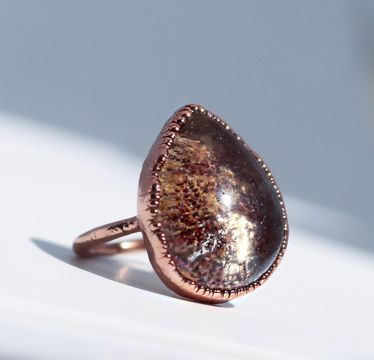 Garden Quartz Teardrop Ring, Teardrop Stone Ring, Garden Quartz Cocktail Ring, Large Polished Crystal Ring, Dream Quartz Ring, Boho Crystal