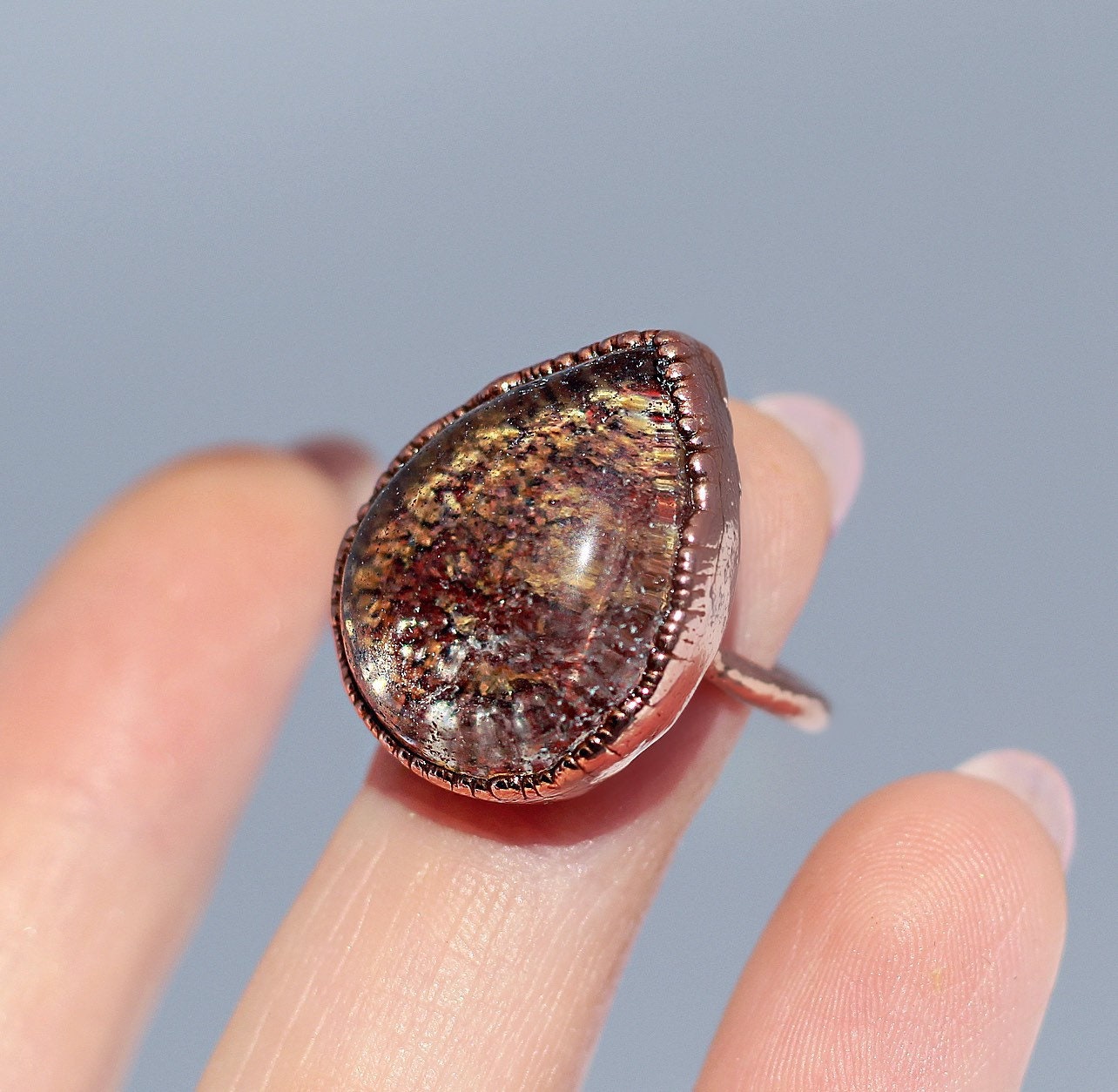 Garden Quartz Teardrop Ring, Teardrop Stone Ring, Garden Quartz Cocktail Ring, Large Polished Crystal Ring, Dream Quartz Ring, Boho Crystal