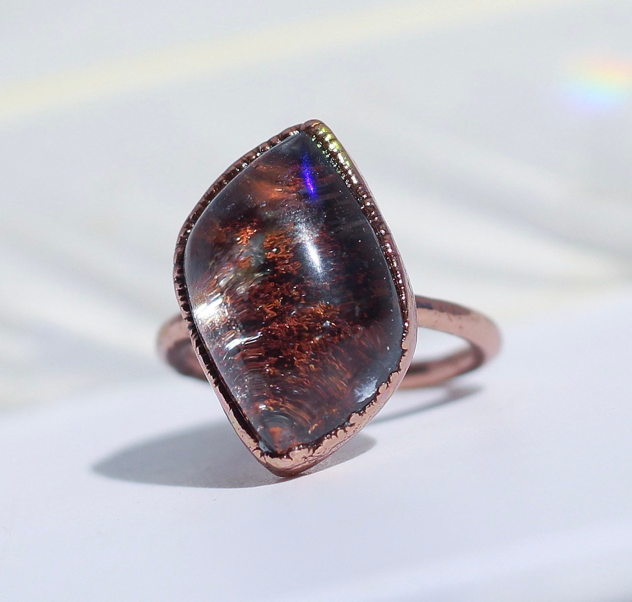 Garden Quartz Statement Ring, Marquis Stone Lodolite Ring, Garden Quartz Crystal Cocktail Ring, Large Polished Lodolite Ring