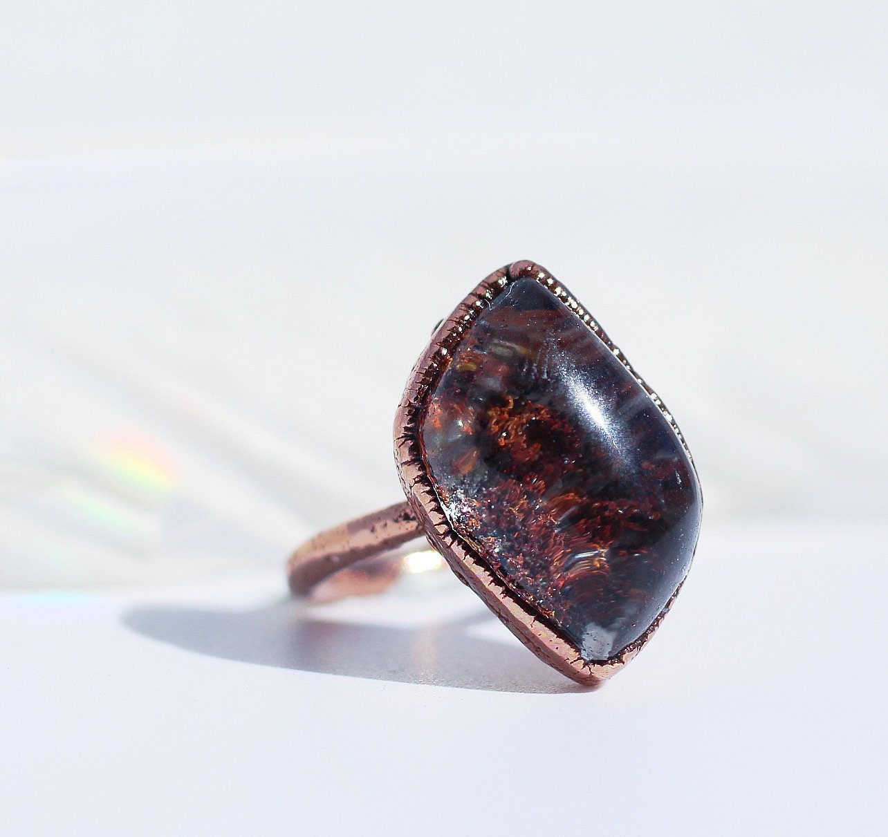 Garden Quartz Statement Ring, Marquis Stone Lodolite Ring, Garden Quartz Crystal Cocktail Ring, Large Polished Lodolite Ring