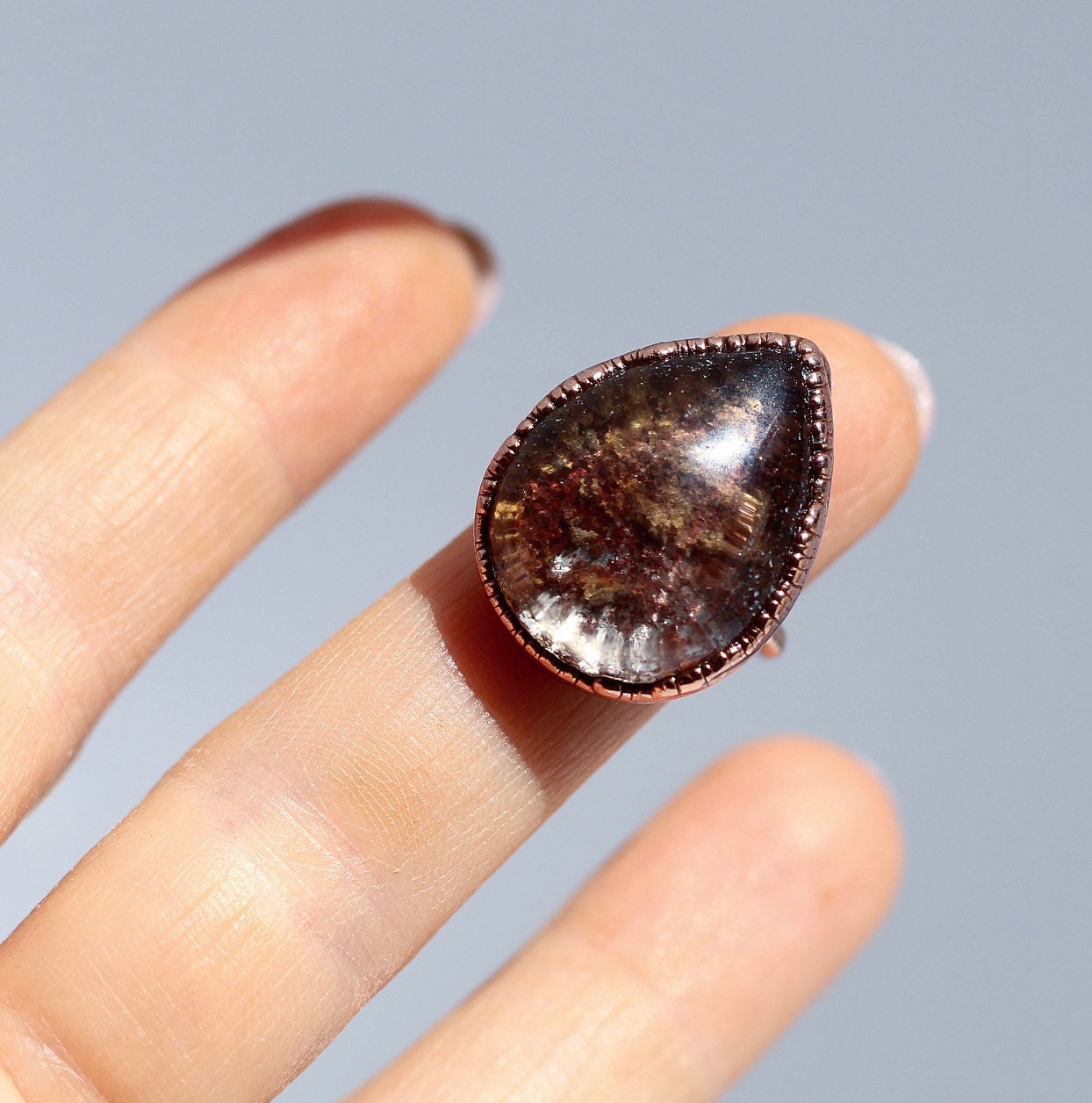 Garden Quartz Teardrop Ring, Teardrop Stone Ring, Garden Quartz Cocktail Ring, Large Polished Crystal Ring, Dream Quartz Ring, Boho Crystal