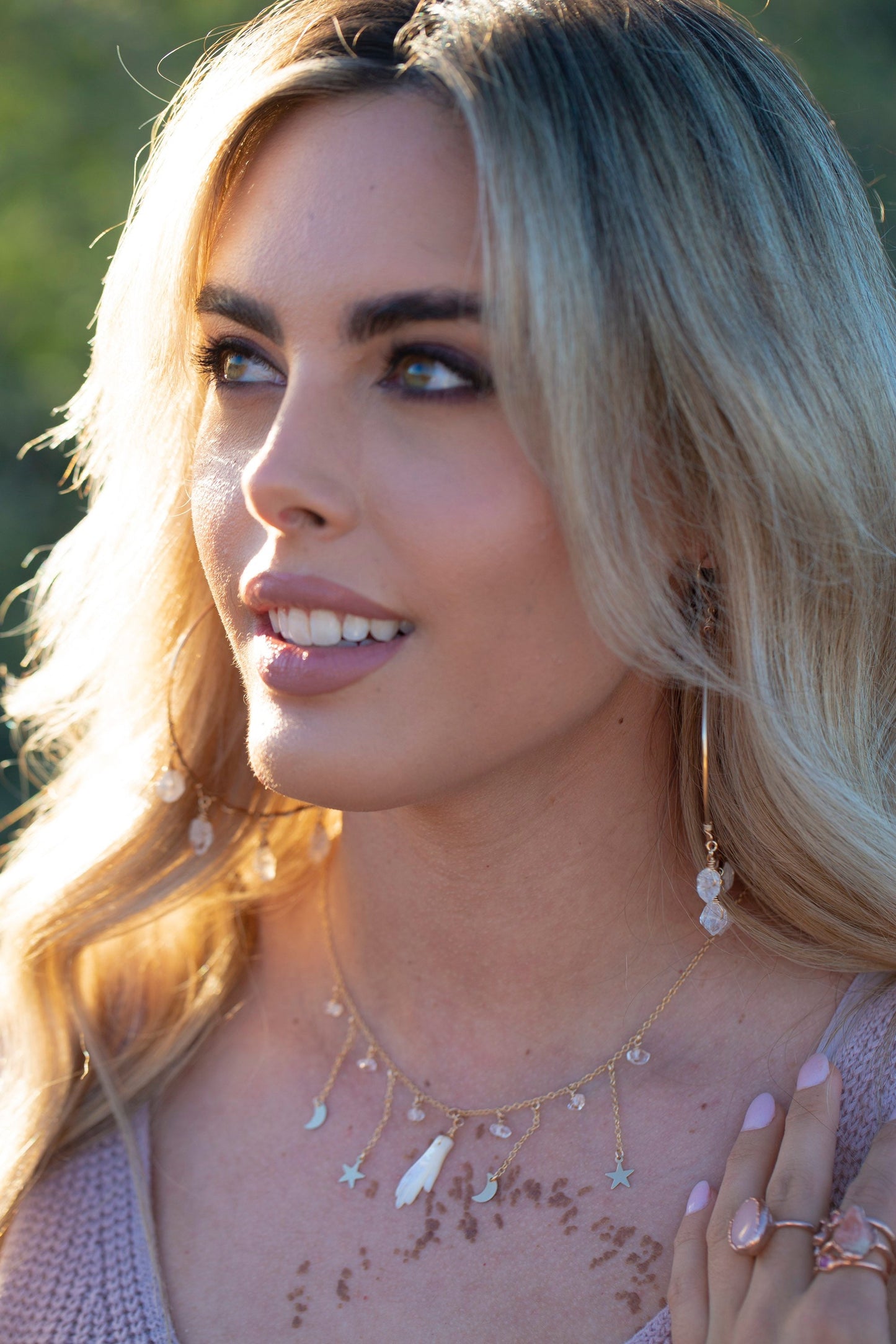 Mother of Pearl Carved Hand Celestial Statement Necklace, Carved Hand Jewelry, Tarot Necklace, Palmistry Necklace, Delicate Bib Necklace