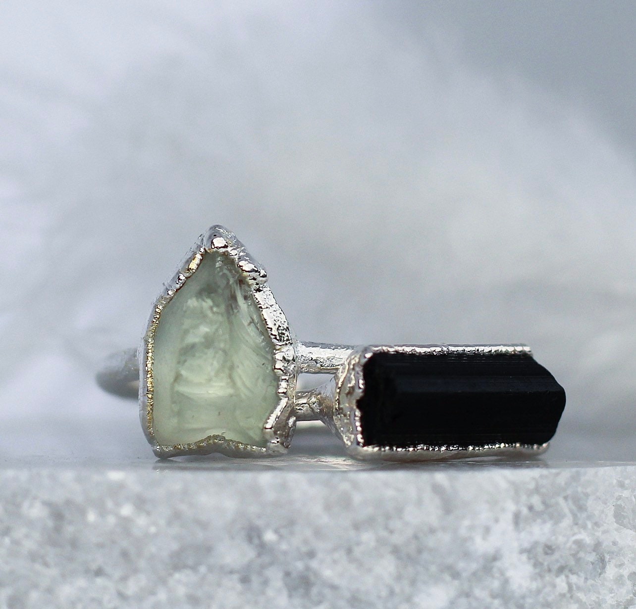 Black Tourmaline Ring in Silver, Black Tourmaline Stone Ring, Grounding Crystal Ring, Healing Stone Jewelry, Raw Black Tourmaline Jewelry