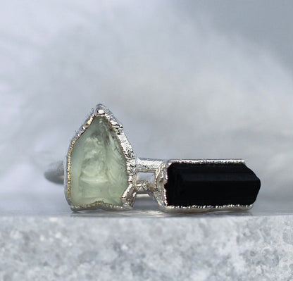 Black Tourmaline Ring in Silver, Black Tourmaline Stone Ring, Grounding Crystal Ring, Healing Stone Jewelry, Raw Black Tourmaline Jewelry