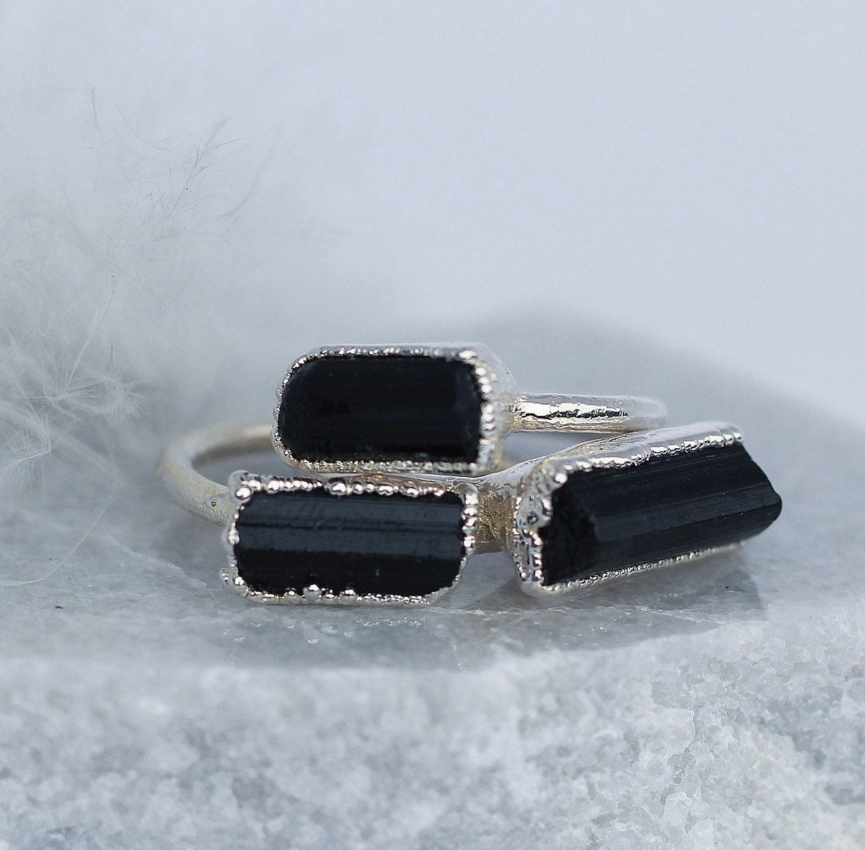 Black Tourmaline Ring in Silver, Black Tourmaline Stone Ring, Grounding Crystal Ring, Healing Stone Jewelry, Raw Black Tourmaline Jewelry