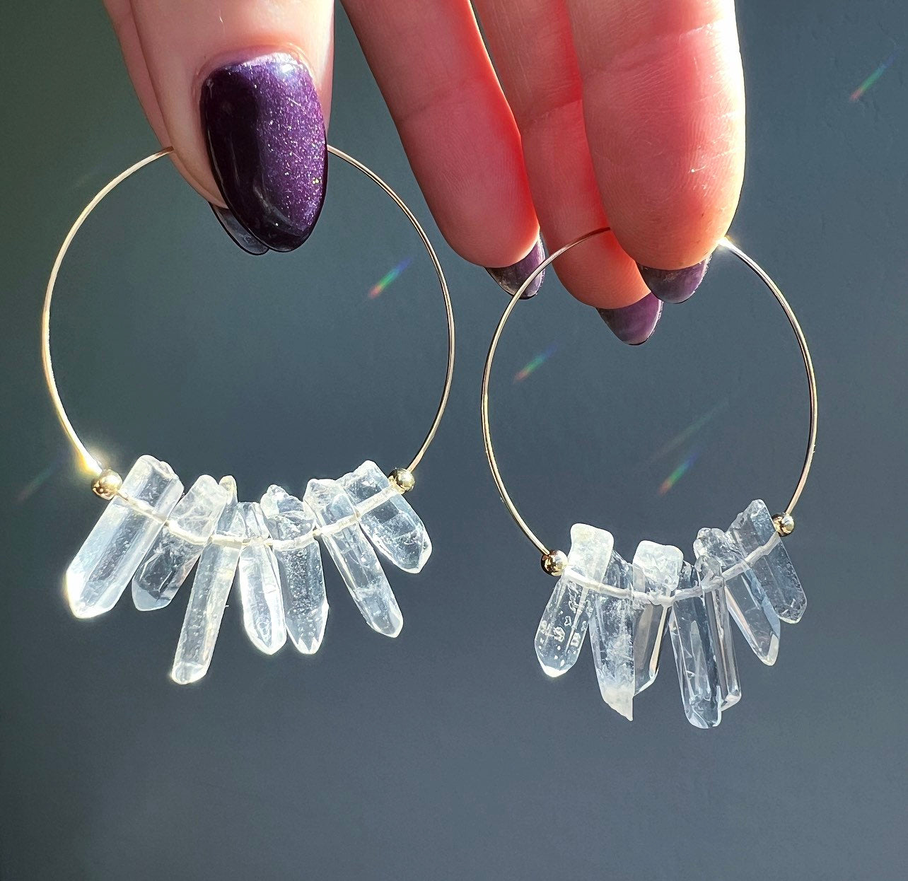 Crystal Quartz Statement Earrings, Crystal Statement Earrings, Crystal Quartz Hoops, Boho Crystal Earrings, Crystal Quartz Boho Earrings