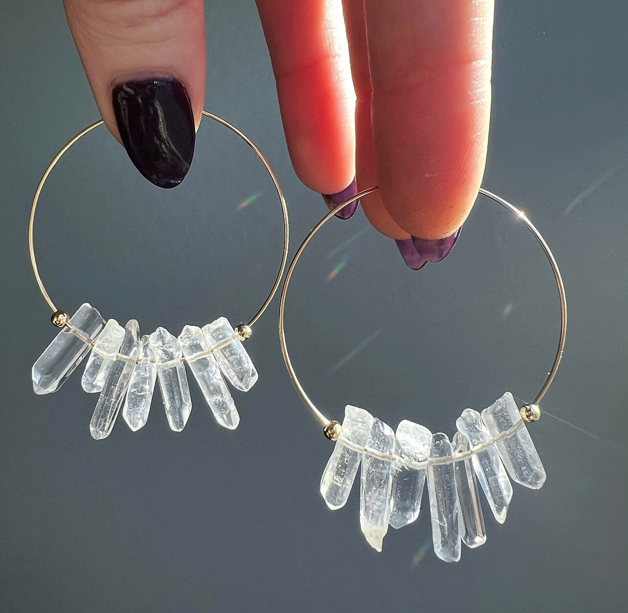 Crystal Quartz Statement Earrings, Crystal Statement Earrings, Crystal Quartz Hoops, Boho Crystal Earrings, Crystal Quartz Boho Earrings