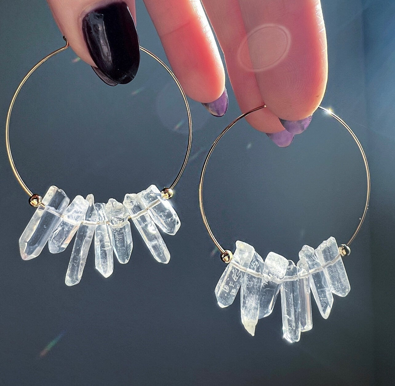 Crystal Quartz Statement Earrings, Crystal Statement Earrings, Crystal Quartz Hoops, Boho Crystal Earrings, Crystal Quartz Boho Earrings