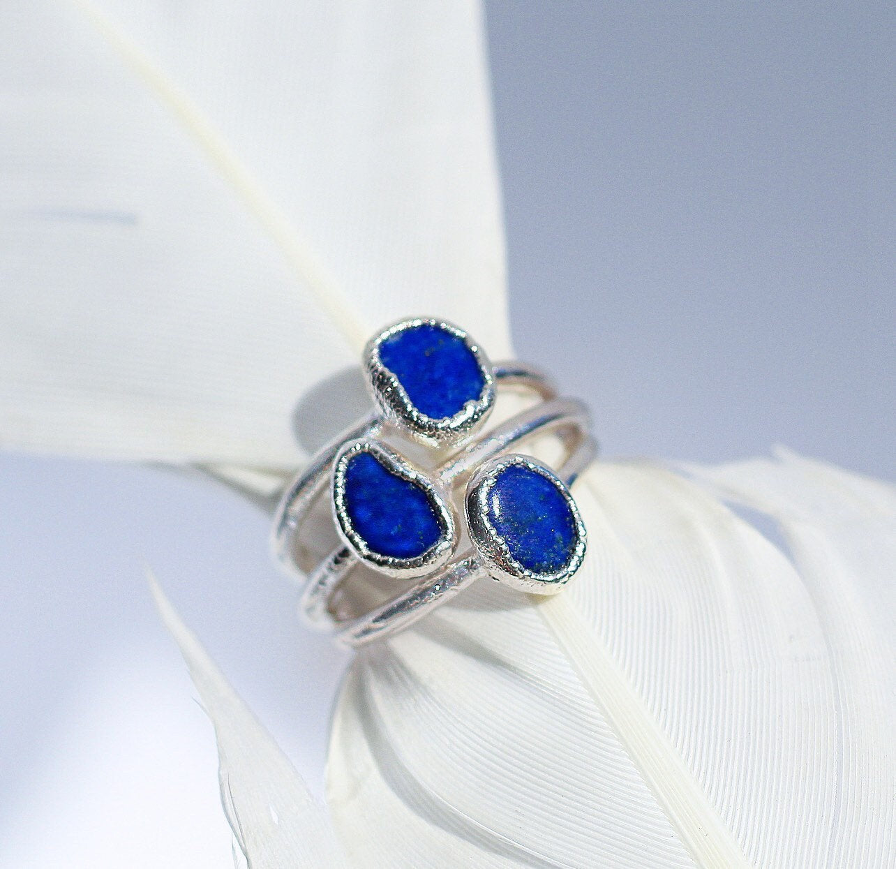 Lapis Lazuli Ring Silver, Throat Chakra Crystal, Raw Lapis Lazuli Ring Silver, Lapis Lazuli Stone Ring Silver Band, Lapis Lazuli Jewelry