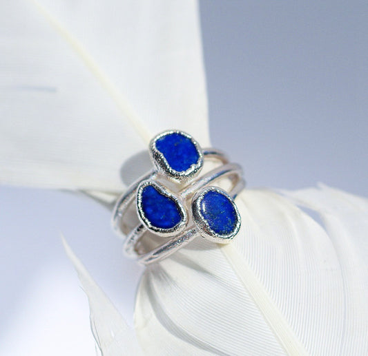 Lapis Lazuli Ring Silver, Throat Chakra Crystal, Raw Lapis Lazuli Ring Silver, Lapis Lazuli Stone Ring Silver Band, Lapis Lazuli Jewelry