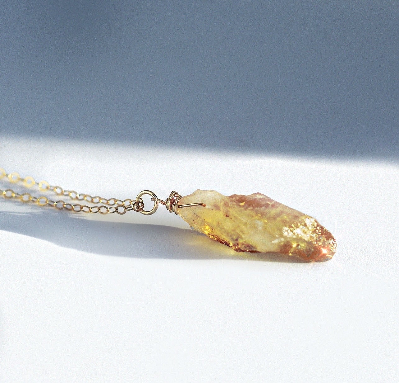 Citrine Nugget Necklace, Gold Filled Necklace, Layering Necklaces, Natural Crystal Stone Necklace, Citrine Jewelry, Crystal Stone Necklace