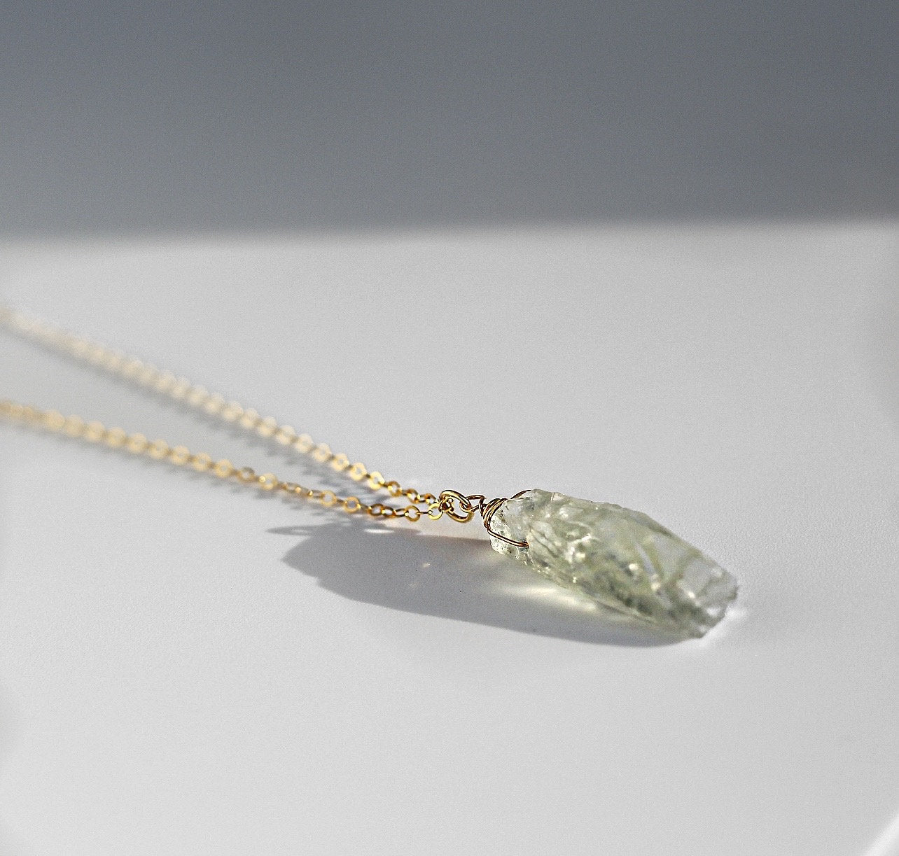 Green Amethyst Pendant,Raw Green Amethyst Healing Crystal Nugget Necklace with Delicate 14k Rose Gold Filled, Sterling Silver or 14k Gold Filled