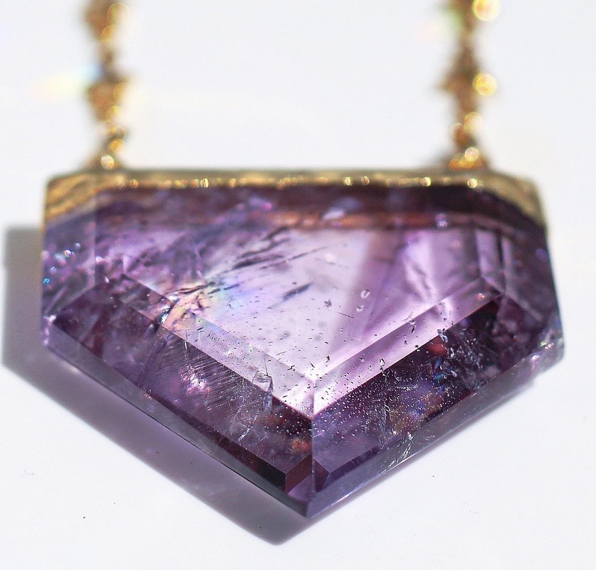 Big Amethyst Point Necklace with Tiny Star Chain, Chunky Terminated Amethyst Crystal, Crystal Shield Necklace Silver, Amethyst Pendant Gold