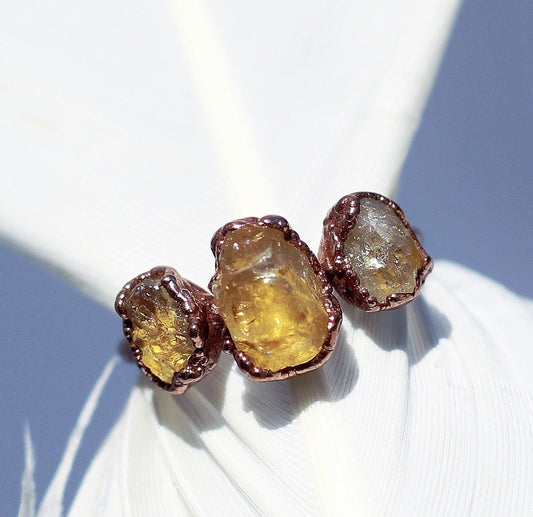 Handmade Citrine Ring, Citrine Birthstone Ring, Three Stone Citrine Ring, November Birthstone, Multi Stone Citrine Ring, Solar Plexus Chakra