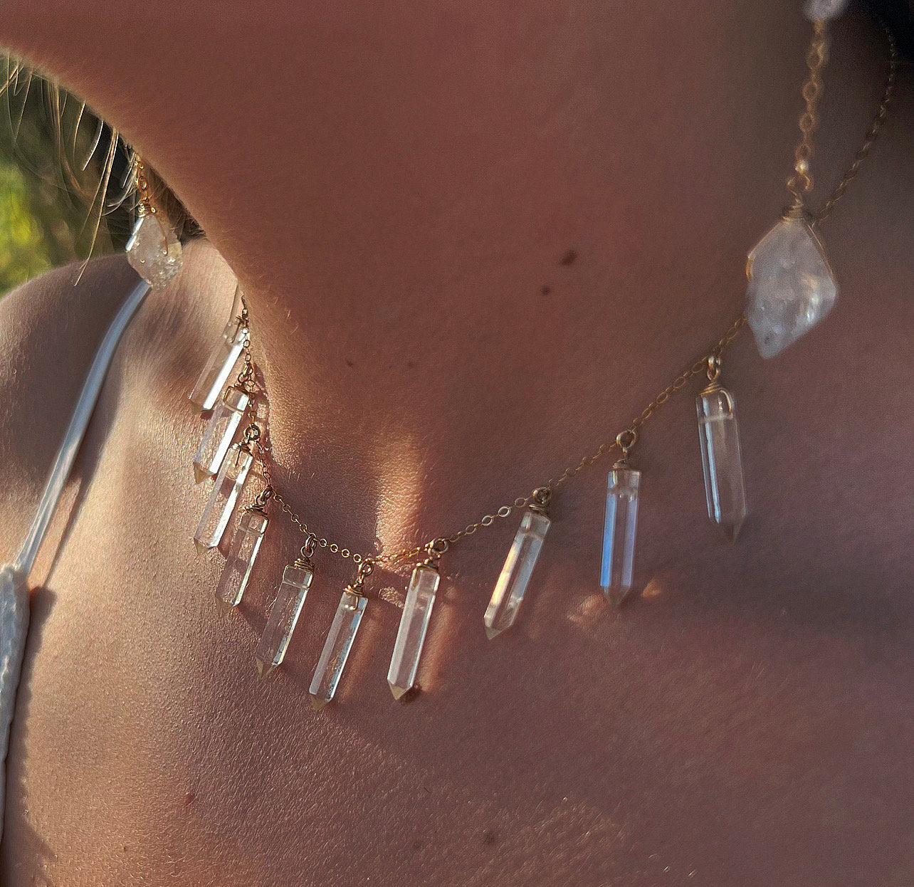 Crystal Point Statement Necklace, Boho Wedding Necklace, Gold Boho Choker, Statement Choker, Quartz Necklace Gold, Healing Crystal Choker