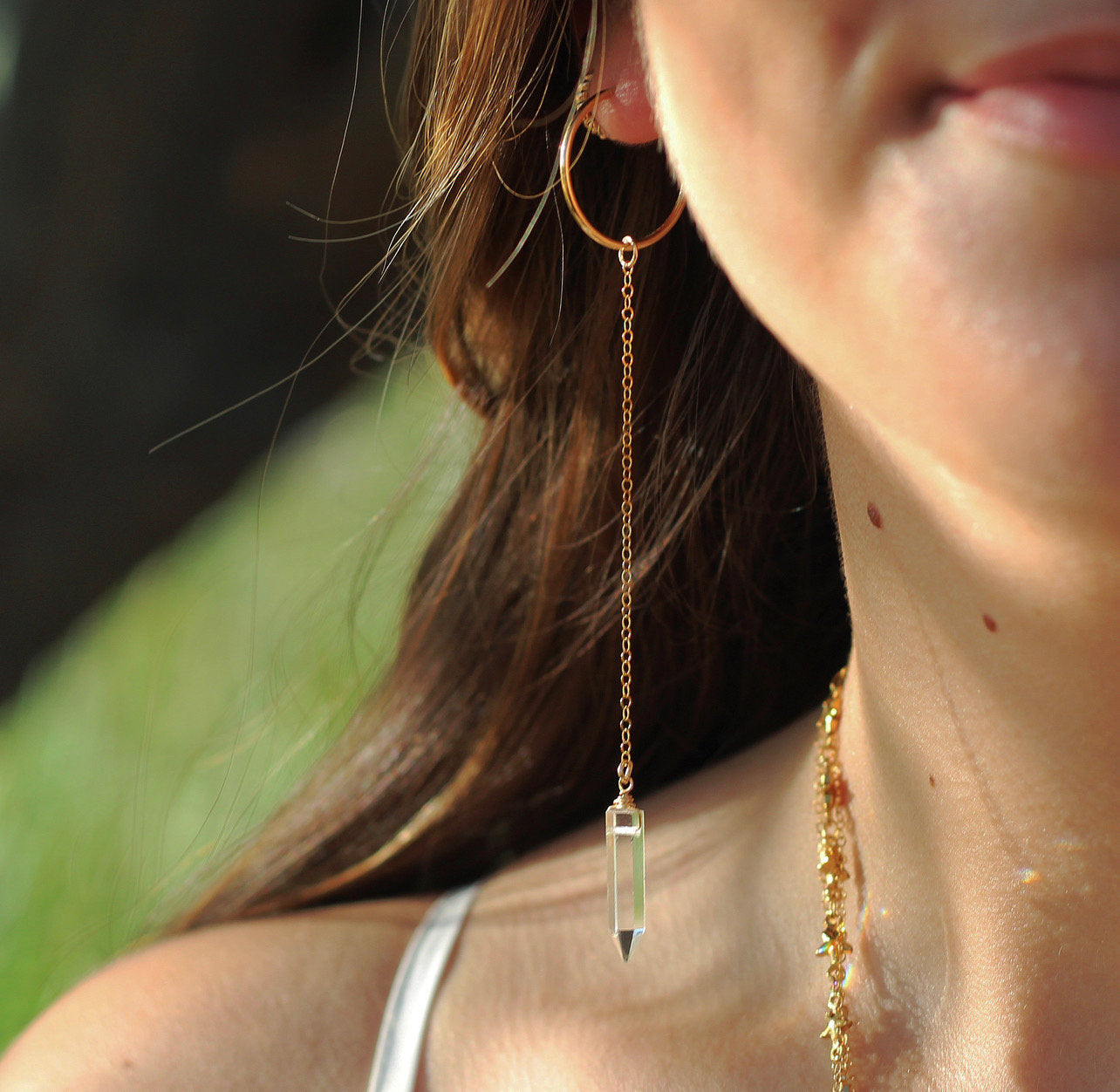 Crystal Quartz Duster Earrings, Duster Hoop Earrings, Lightweight Dangle Earrings, 14k Gold Filled Wedding Earrings