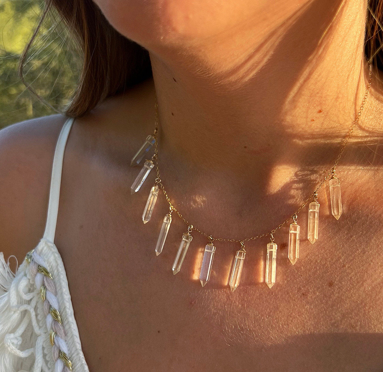 Crystal Point Statement Necklace, Boho Wedding Necklace, Gold Boho Choker, Statement Choker, Quartz Necklace Gold, Healing Crystal Choker
