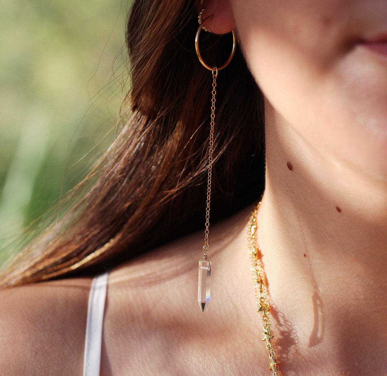 Crystal Quartz Duster Earrings, Duster Hoop Earrings, Lightweight Dangle Earrings, 14k Gold Filled Wedding Earrings