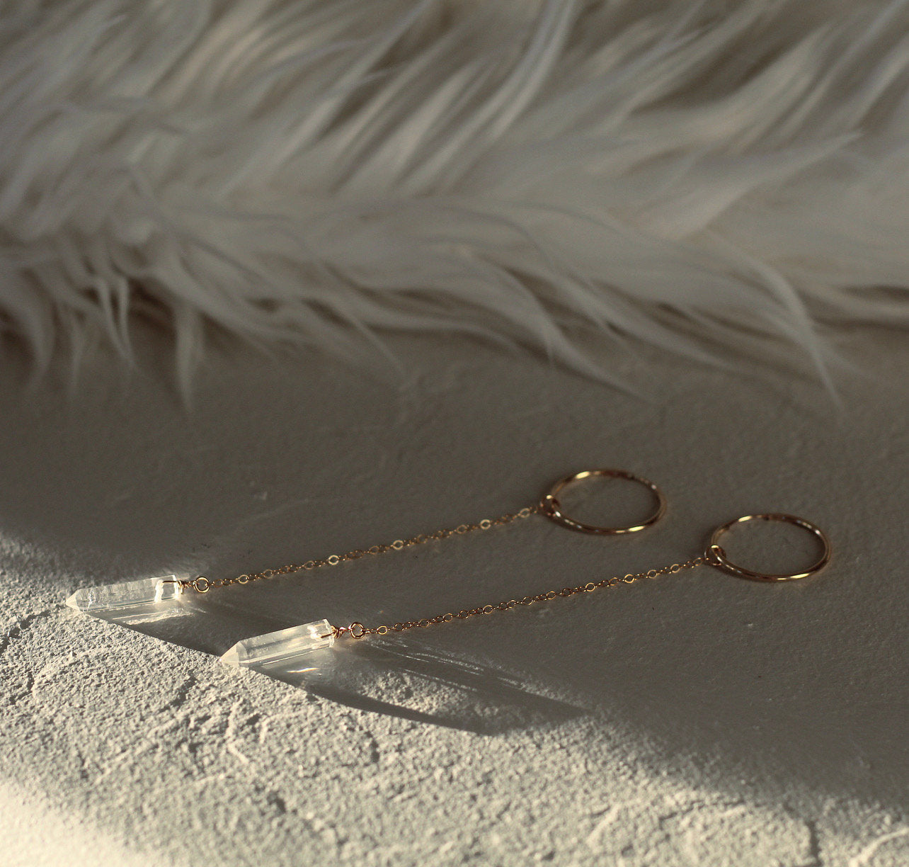 Crystal Quartz Duster Earrings, Duster Hoop Earrings, Lightweight Dangle Earrings, 14k Gold Filled Wedding Earrings