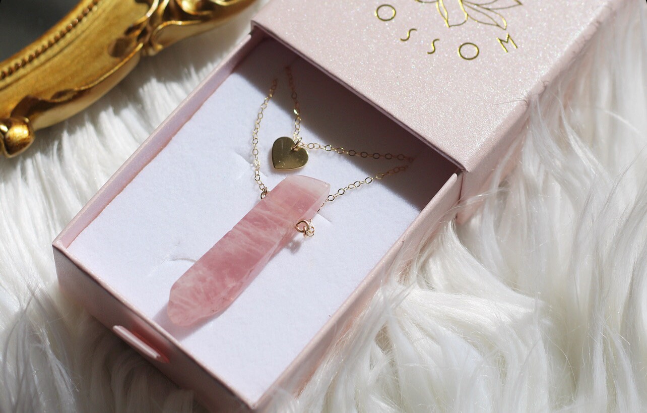 Raw Rose Quartz Healing Crystal Bar Necklace, 14k Rose Gold Filled Chain, Sterling Silver Crystal, 14k Gold Filled Crystal Necklace