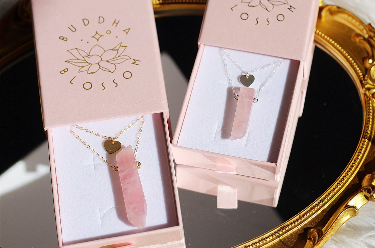 Raw Rose Quartz Healing Crystal Bar Necklace, 14k Rose Gold Filled Chain, Sterling Silver Crystal, 14k Gold Filled Crystal Necklace