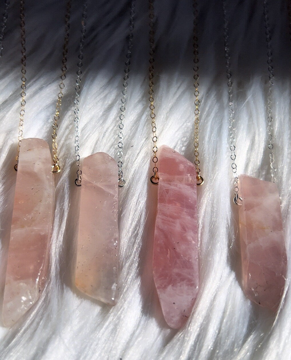 Raw Rose Quartz Healing Crystal Bar Necklace, 14k Rose Gold Filled Chain, Sterling Silver Crystal, 14k Gold Filled Crystal Necklace