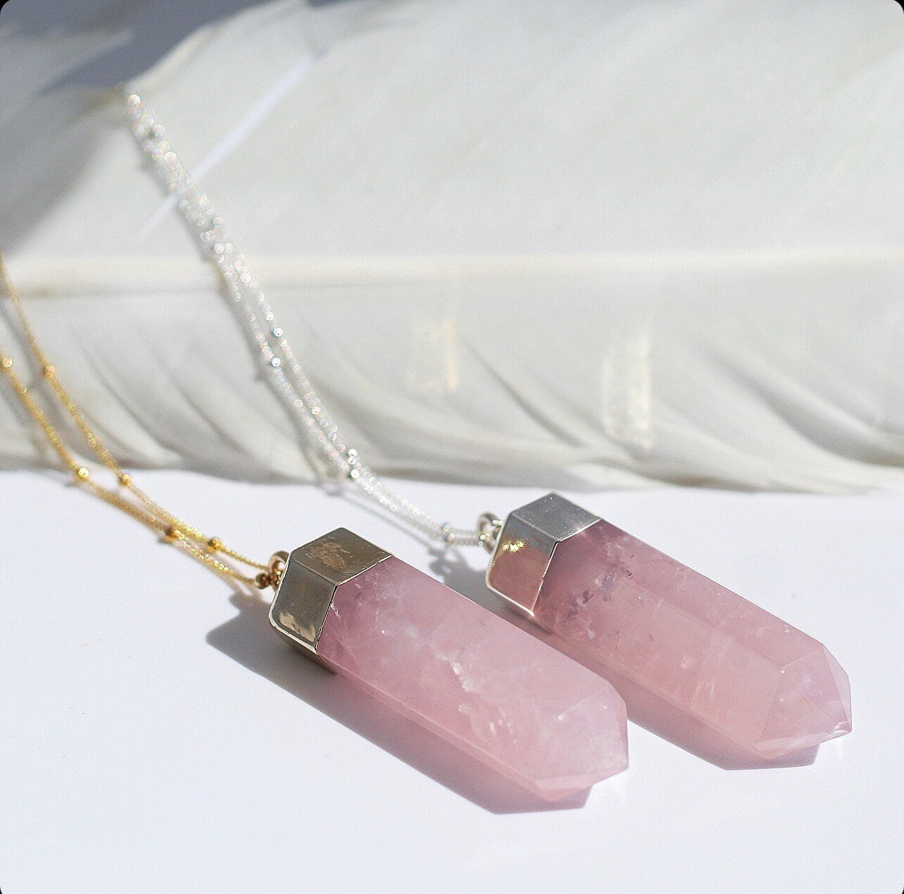 Rose Quartz Point Necklace, Polished Rose Quartz Pendant, Rose Quartz Amulet, Rose Quartz Crystal Necklace, Heart Chakra Jewelry