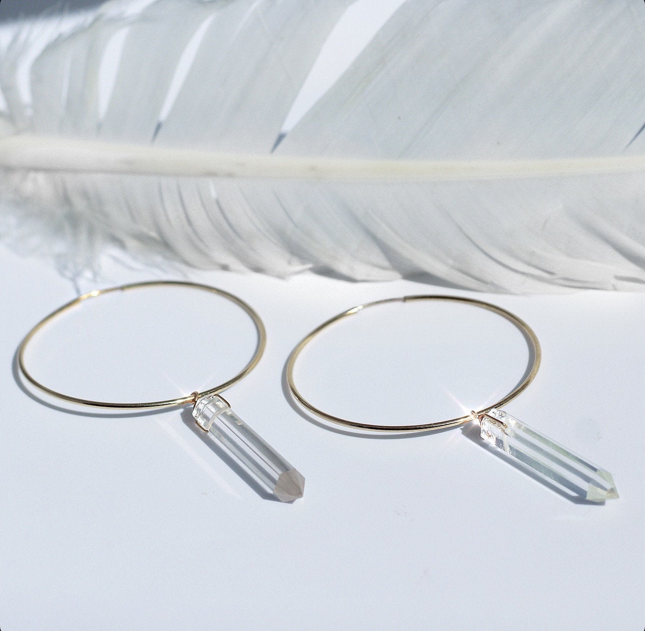 Quartz Crystal Hoop Earrings, Raw Stone Jewelry, Gemstone Healing Crystal Hoops, Crystal Bridal Earrings, Hoop Crystal Earrings