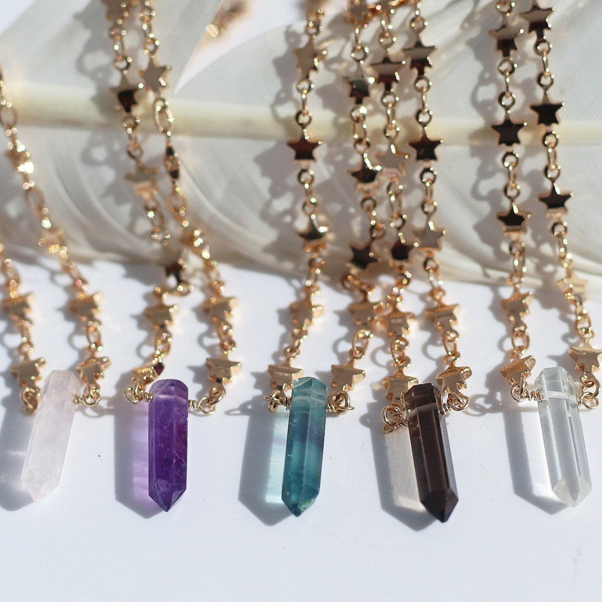 Mini Crystal Pendants, Crystal Point Necklace, Crystal Layering Choker, Small Crystal Necklace, Star Chain Necklace, Star Choker Necklace