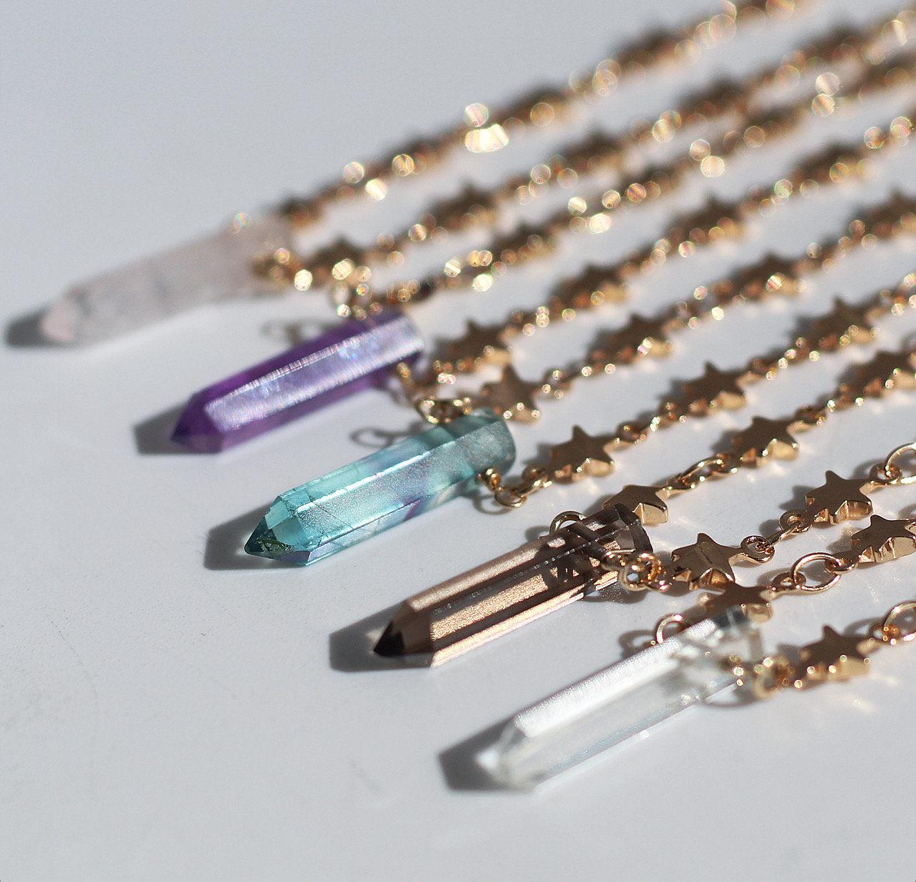 Mini Crystal Pendants, Crystal Point Necklace, Crystal Layering Choker, Small Crystal Necklace, Star Chain Necklace, Star Choker Necklace