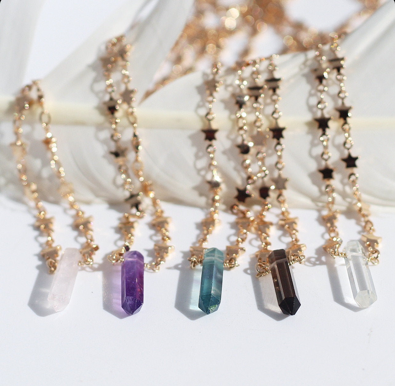Mini Crystal Pendants, Crystal Point Necklace, Crystal Layering Choker, Small Crystal Necklace, Star Chain Necklace, Star Choker Necklace