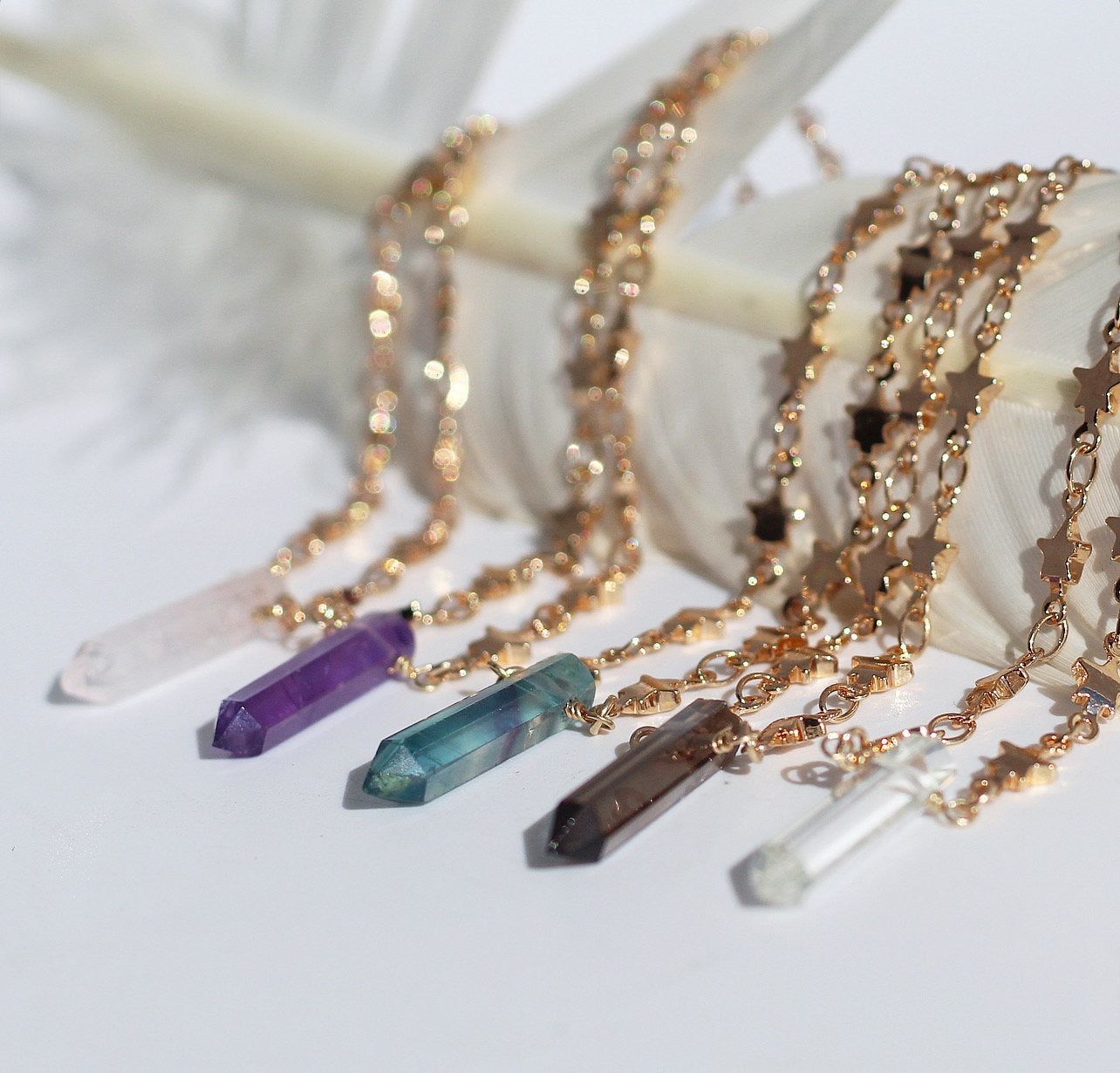 Mini Crystal Pendants, Crystal Point Necklace, Crystal Layering Choker, Small Crystal Necklace, Star Chain Necklace, Star Choker Necklace