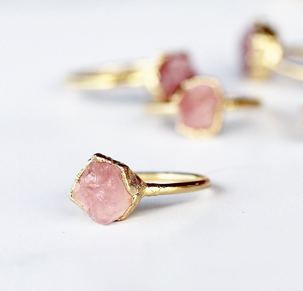 Raw Rose Quartz Ring in Gold