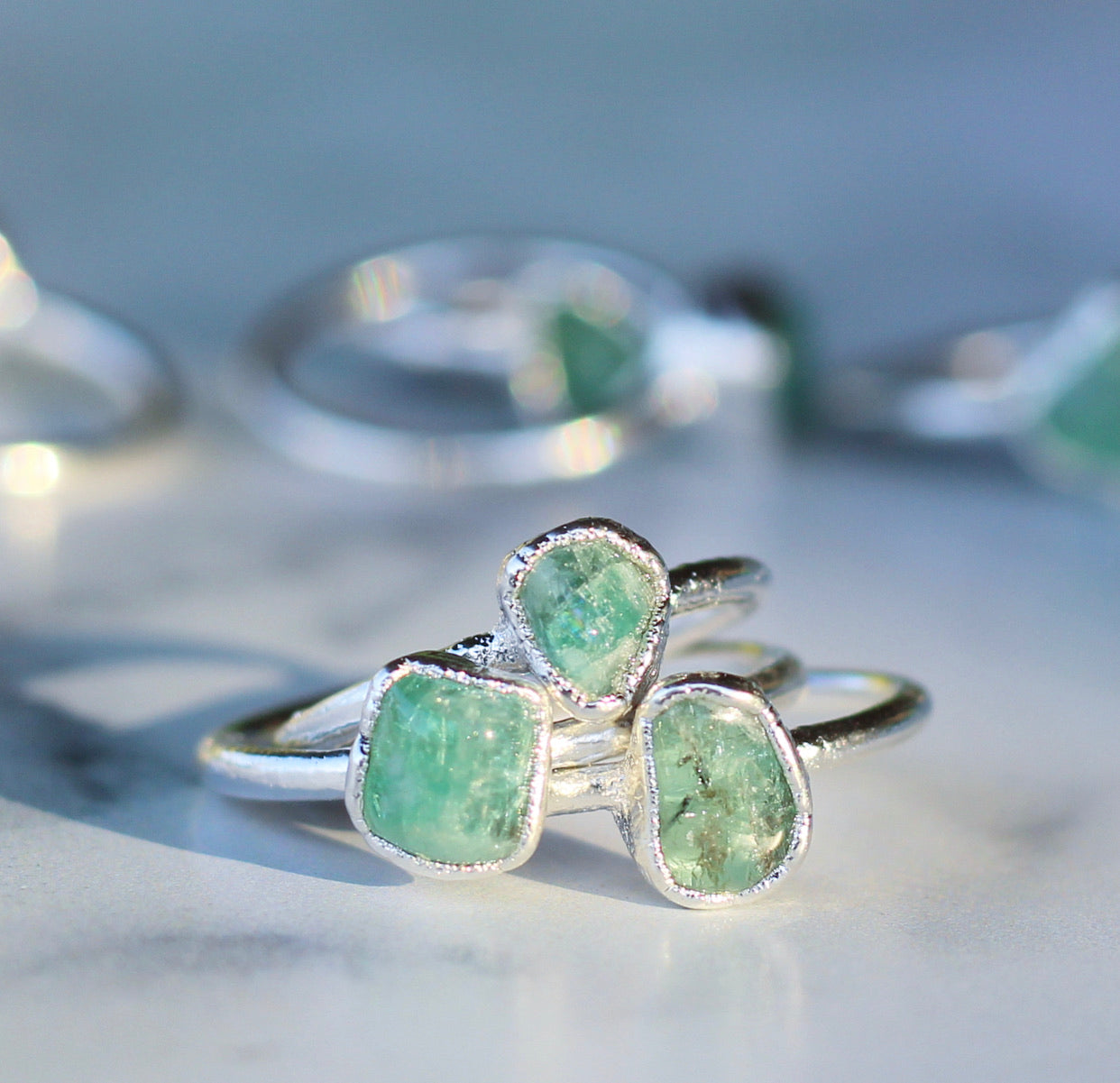 Raw Emerald Ring in Sterling Silver, silver ring, buddha blossom, buddha jewelry