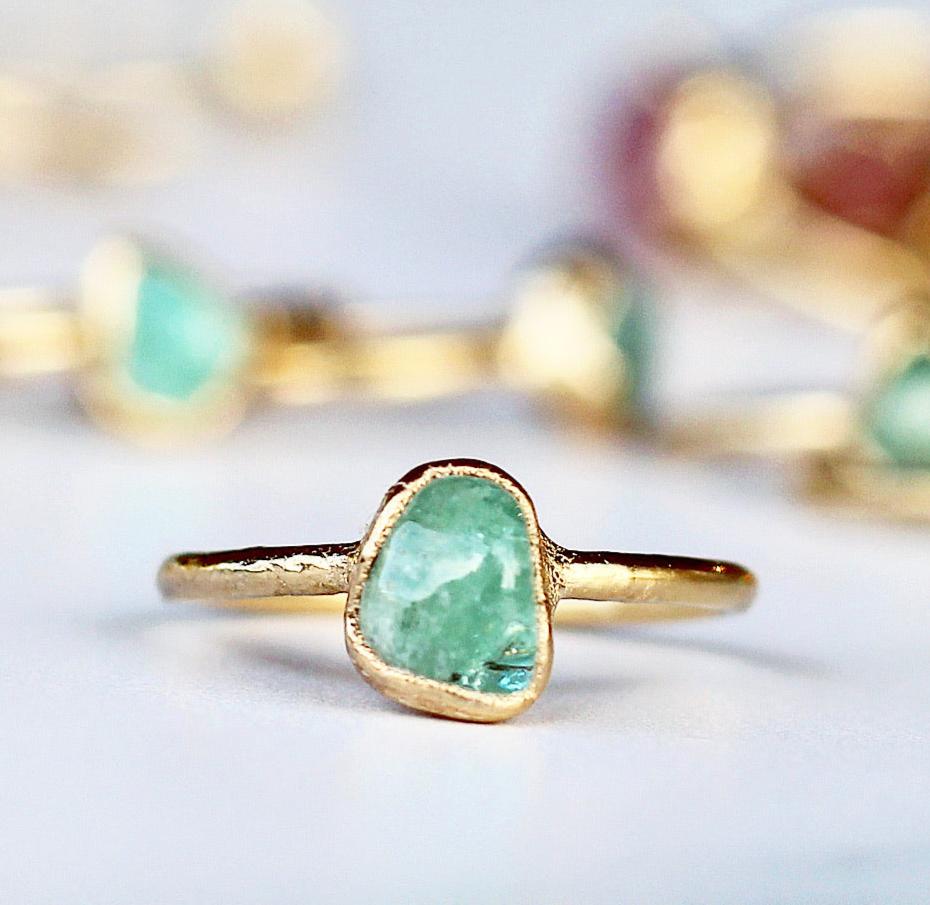 Polished Mint Green Emerald Ring in Gold