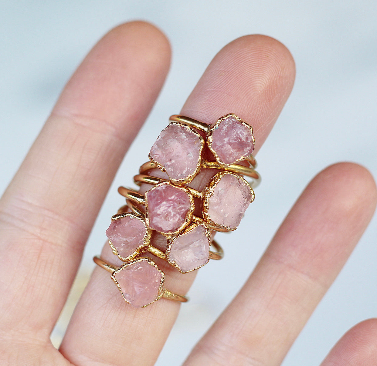 Raw Rose Quartz Ring in Gold