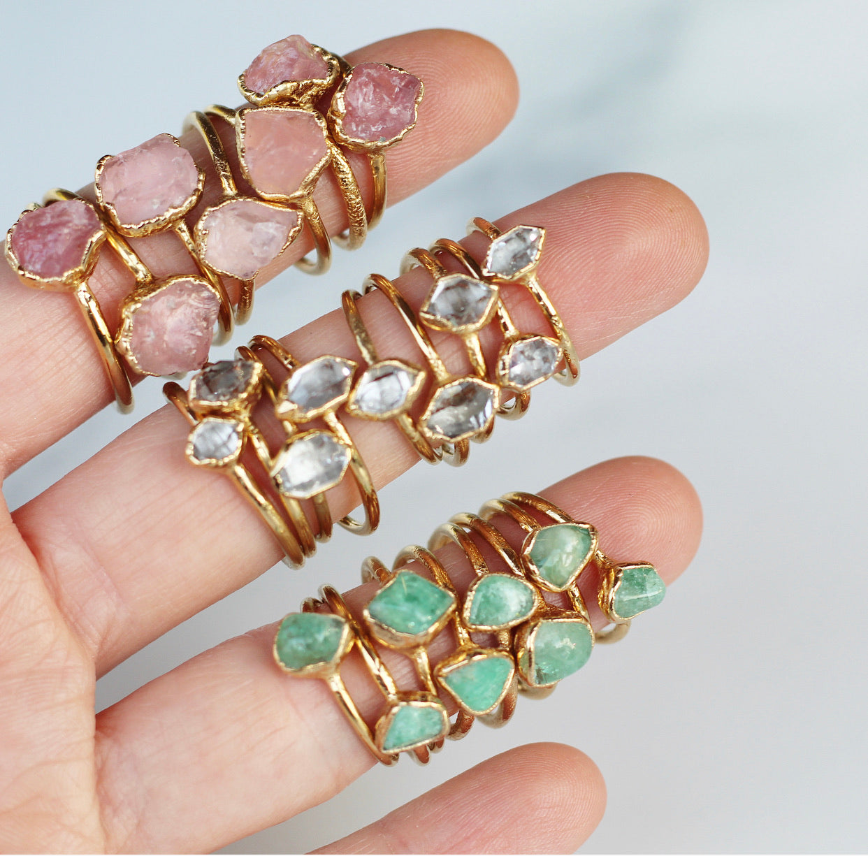 Raw Rose Quartz Ring in Gold