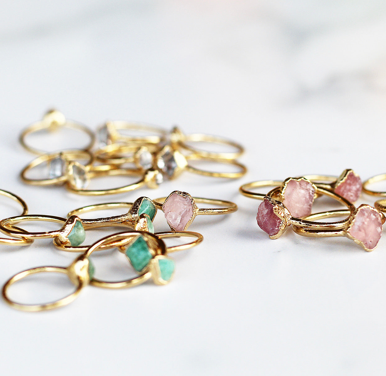 Raw Rose Quartz Ring in Gold