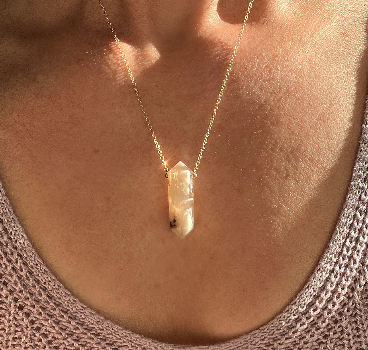 Flower Agate necklace, Cherry Blossom Agate Crystal Necklace, Crystal Point Pendant Necklace, Sakura Agate Necklace, Healing Gem Necklace,