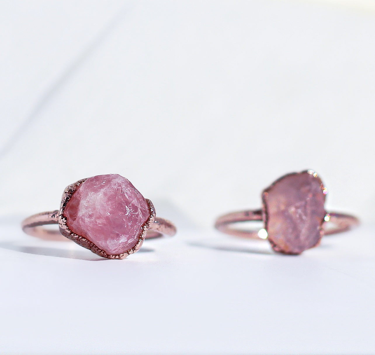 Raw Rose Quartz Ring in Copper | Each ring is made by hand