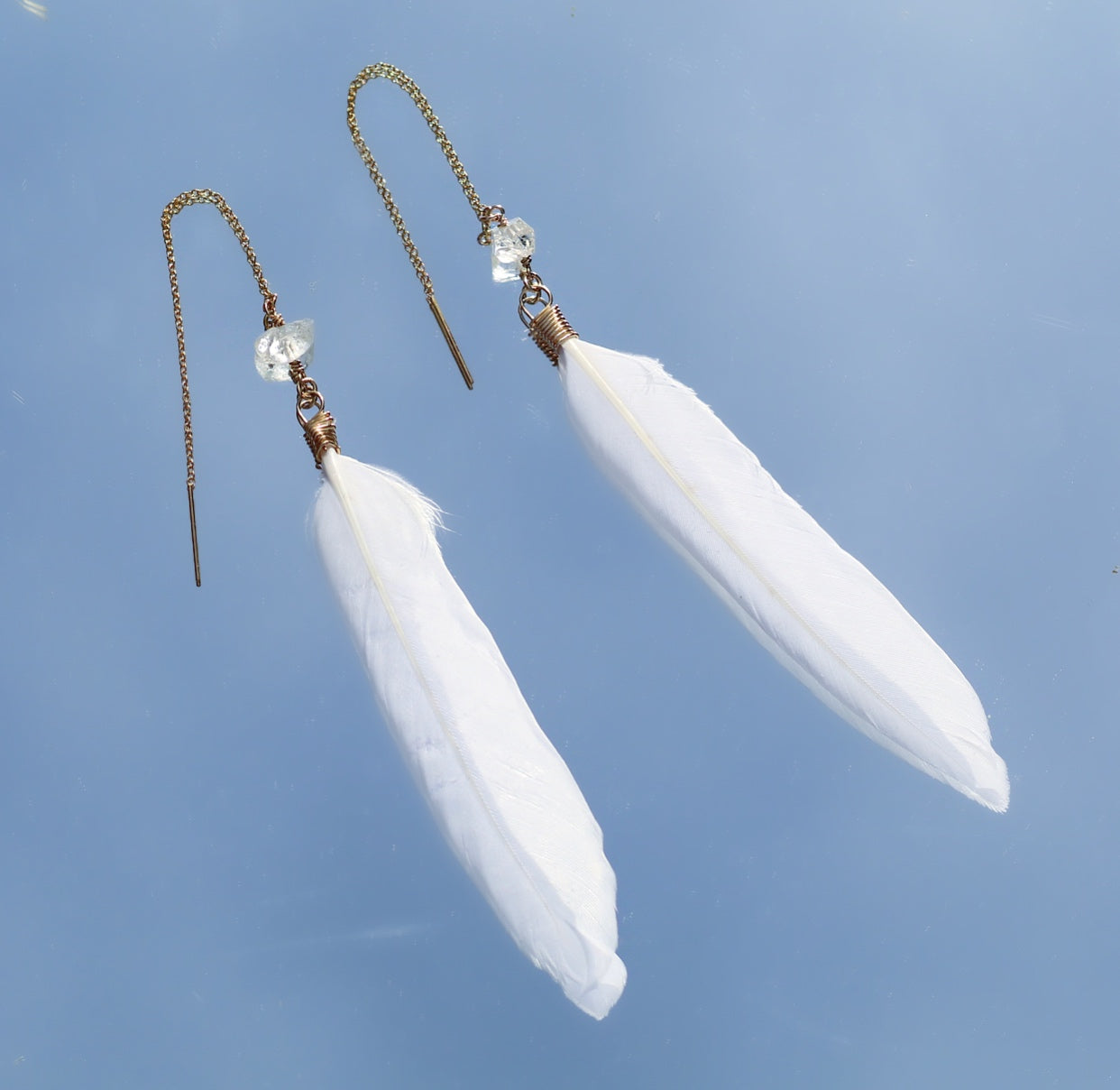 Lucky White Feather Threader Earrings