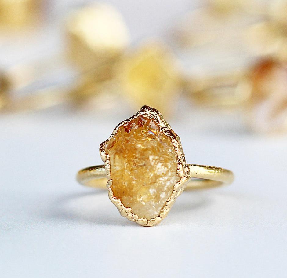 Raw Citrine Stacking Ring in Gold by Buddha Blossom Jewels