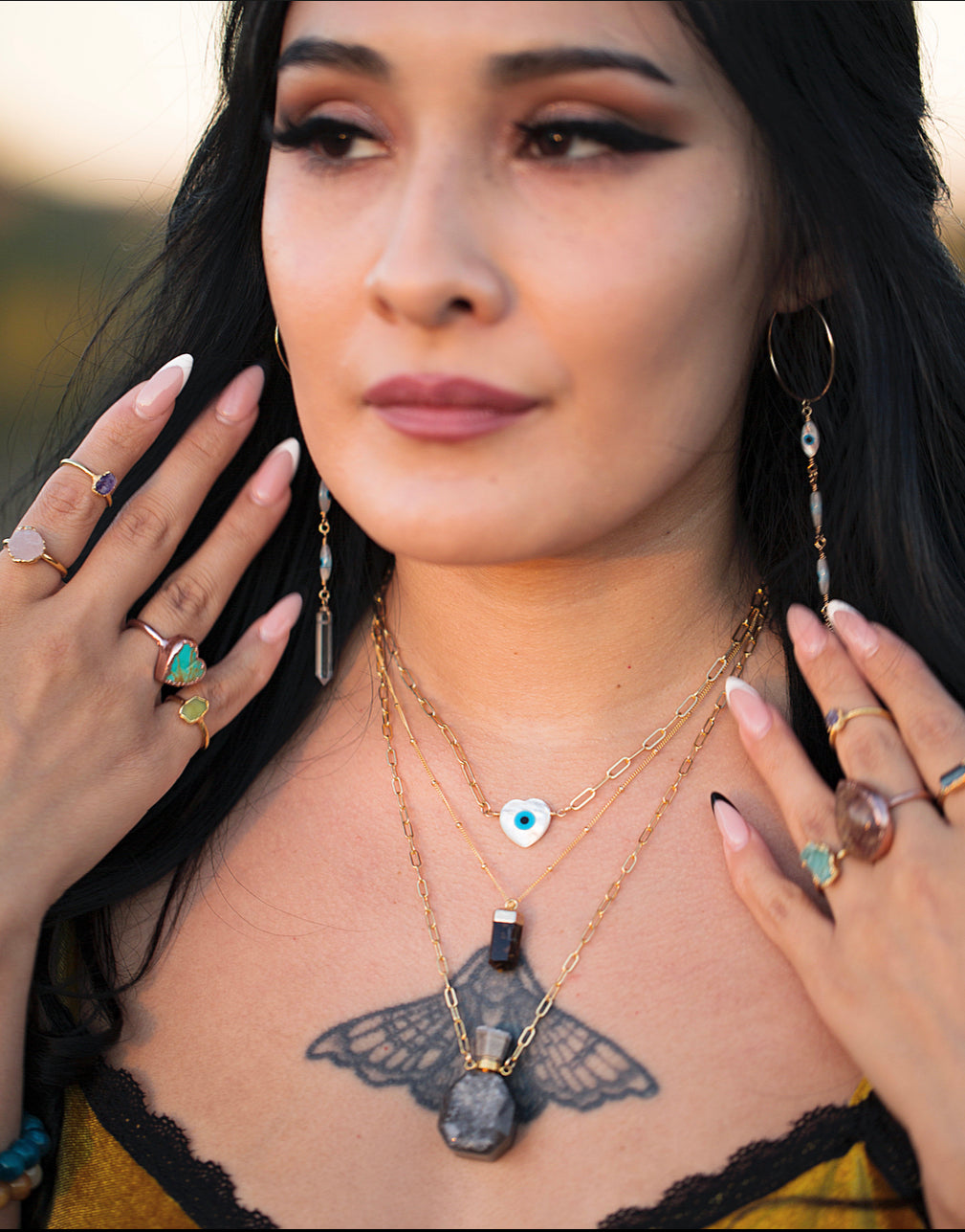 Mother of Pearl Evil Eye Heart Necklace