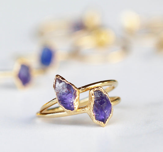 Raw Amethyst Stacking Ring in Gold