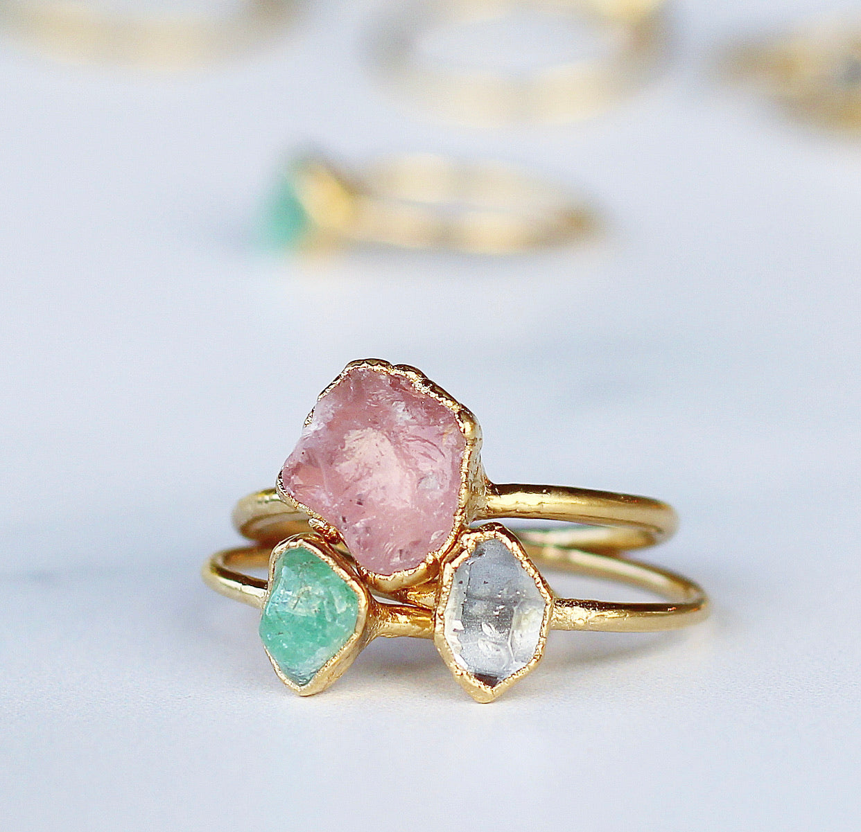Raw Rose Quartz Ring in Gold