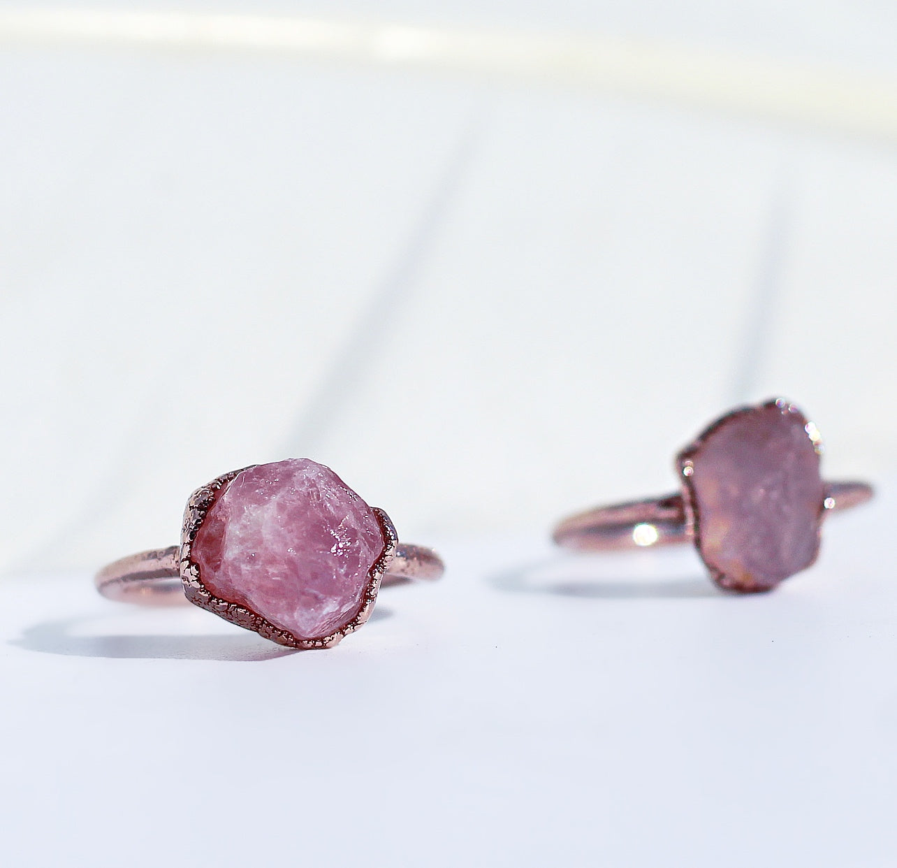 Raw Rose Quartz Ring in Copper | Each ring is made by hand