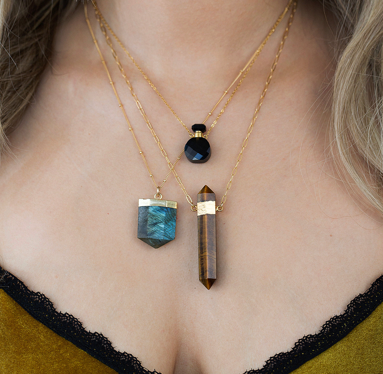 Large Tigers Eye Point Necklace, Double Terminated Tigers Eye Necklace, Tigers Eye Pendant Gold, Solar Plexus Chakra Crystal Necklace